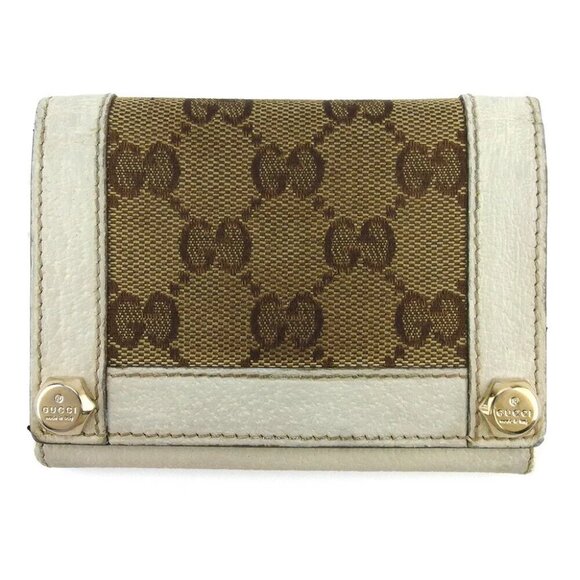AUTHENTICITY GUARANTEED GUCCI card case GG canvas beige white canvas ?~ leather - Picture 1 of 9